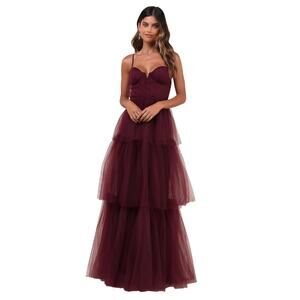 LULUS Plum Purple Tulle Bustier Tiered Maxi Dress